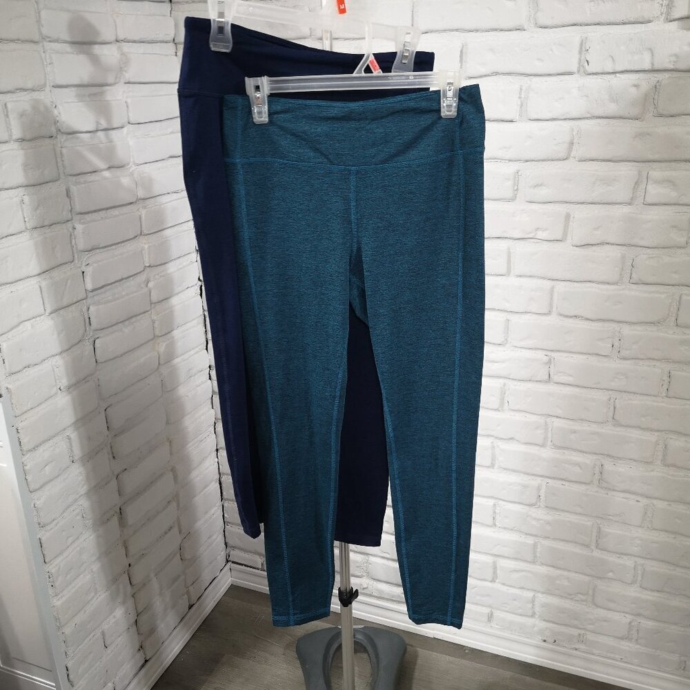 2 Pair Joe Fresh Ladies Size Medium Full Length Leggings Navy & Teal Green